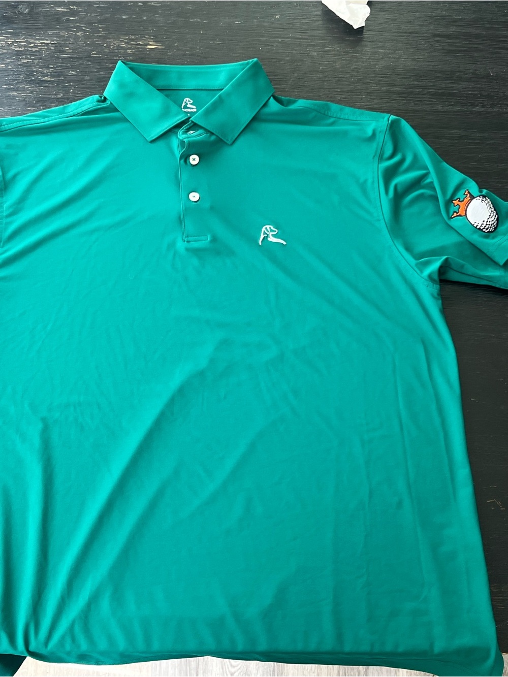 Rhoback Performance Golf Polo Men's L Green Crown Sleeve Patch